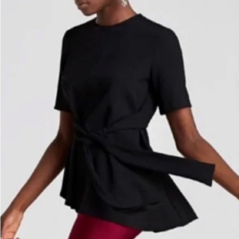 Zara Asymmetrical Tie Front Flattering Minimalist Contemporary Blouse Top NEW